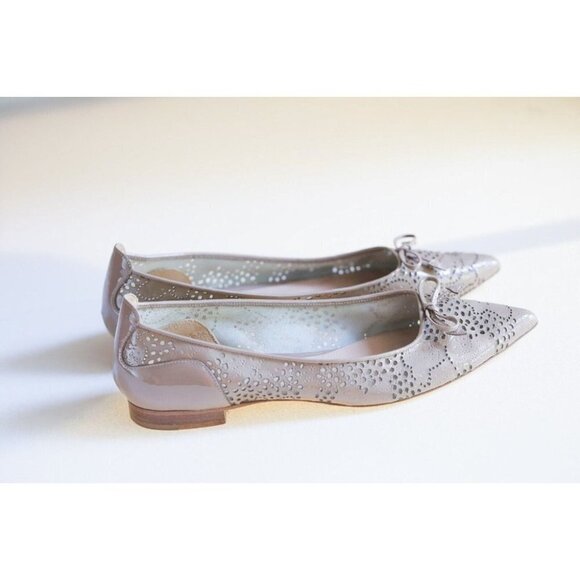 Sante Borella Nude Laser Cut Out Pointy Toe Bow  Accent Flats 40 - Picture 5 of 10